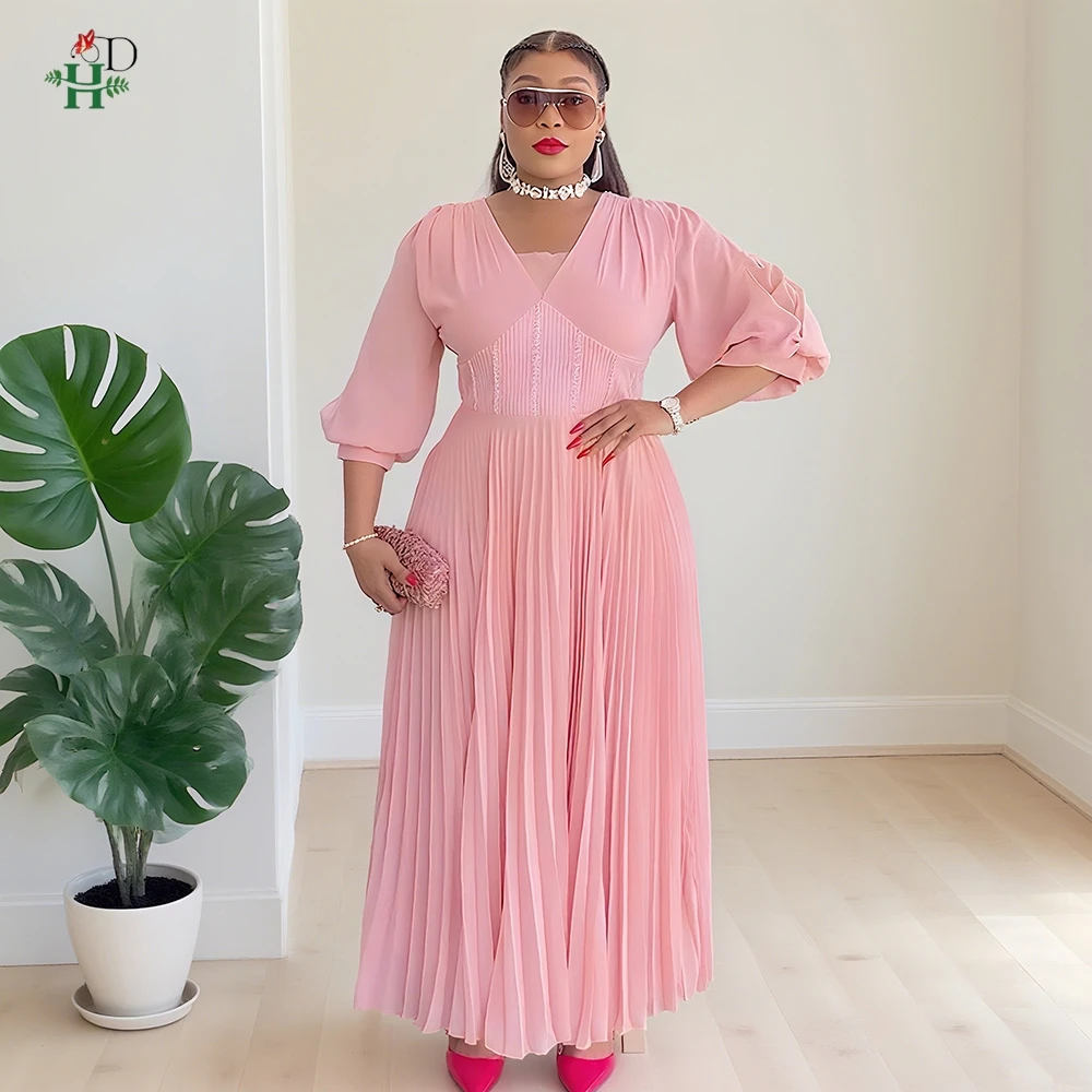 

African Clothing Plus Size For Women Elegant Dubai Turkey Maxi Dresses Africa Party Wedding Pleated Dress Daily Wear Summer Gown