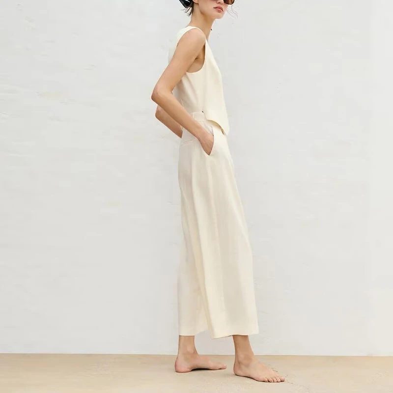 

Faionable Mixed Fiber Vest-Sle Jumpsuit High Waist Long Pants Commute Sle New Summer Women's Clothing Z