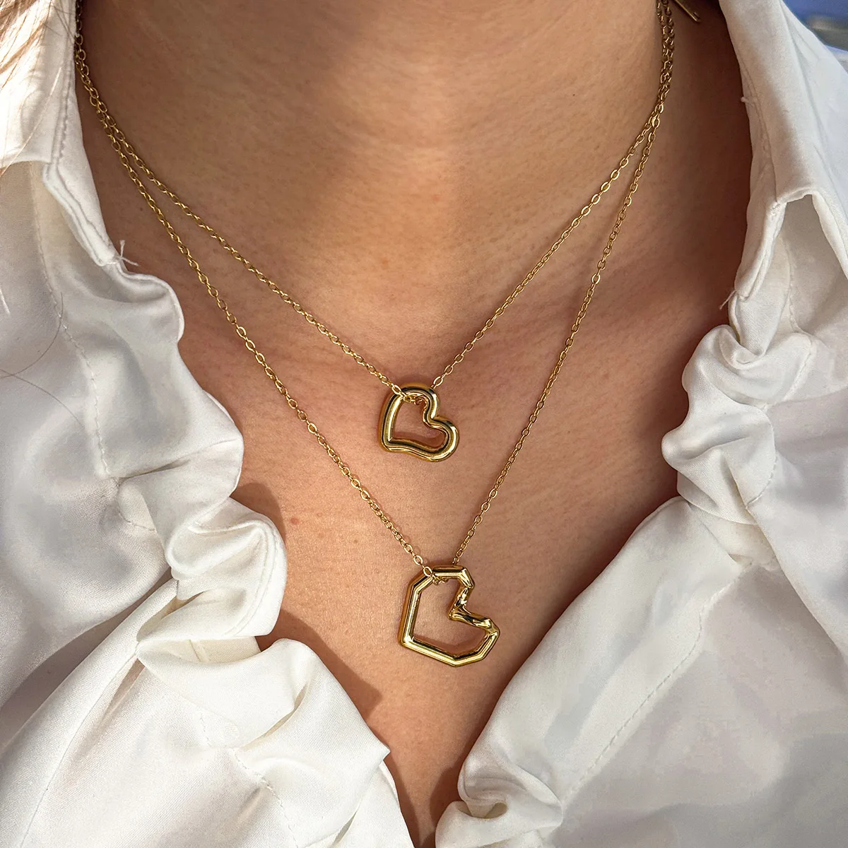 

Exquisite Romantic Love Heart Choker Necklaces Stainless Steel Gold Plated Adjustable O-Chain Rope Pendant Necklace Jewelry Gift