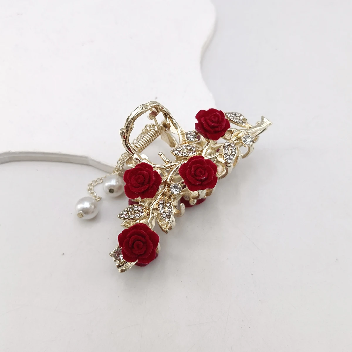 Mode Romatics Mode antike rote Rosen Blumen Haarklammern für Frauen DiamondMetal Haarschmuck – Detail 11