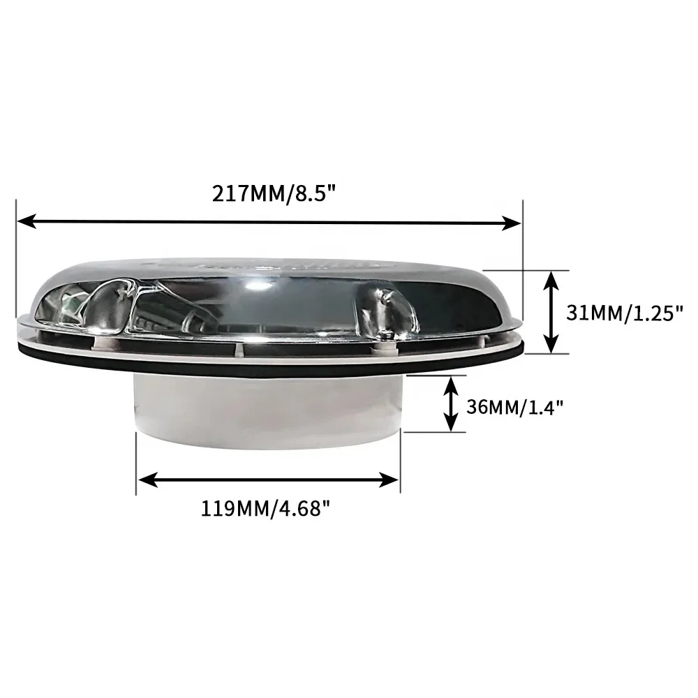 Ventilador de Ventilação Solar Aço Inoxidável, Bateria Recarregável e Interruptor