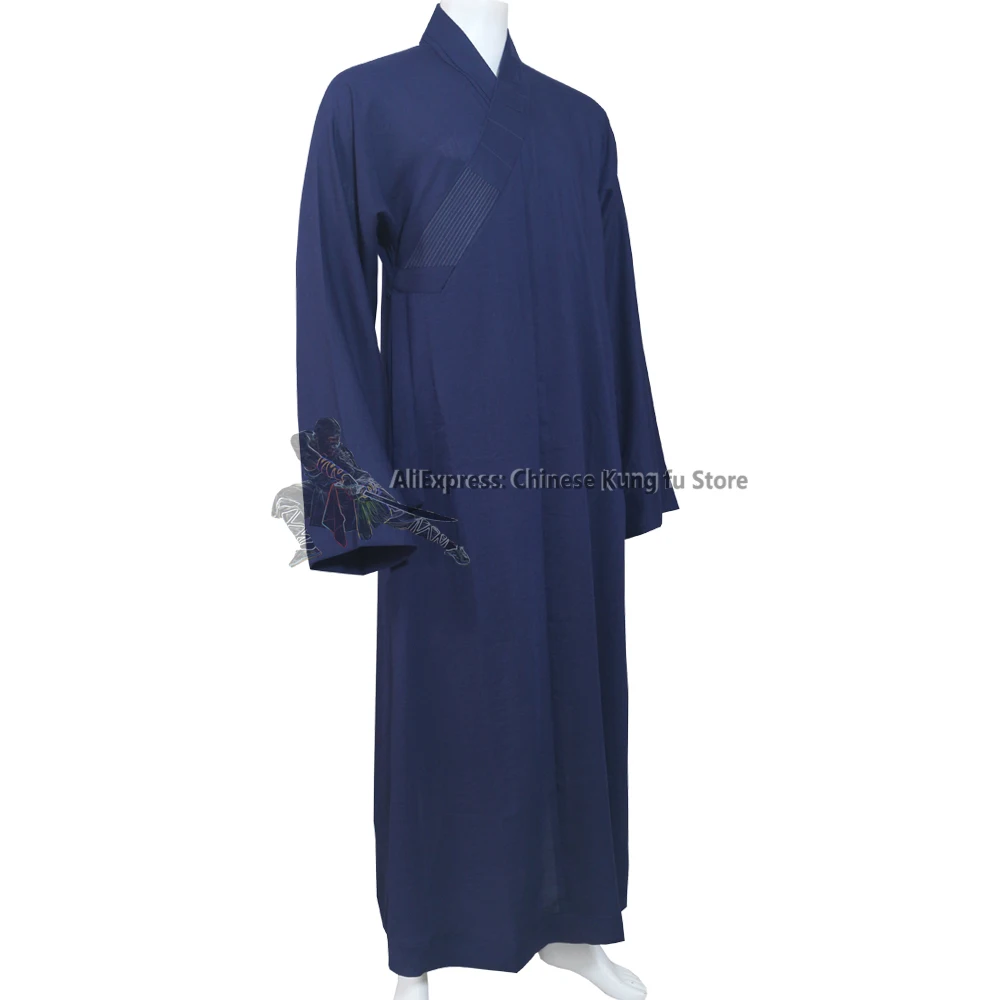 Dark Blue Buddhist Monk Robe Zen Meditation Uniform Shaolin Kung fu Suit