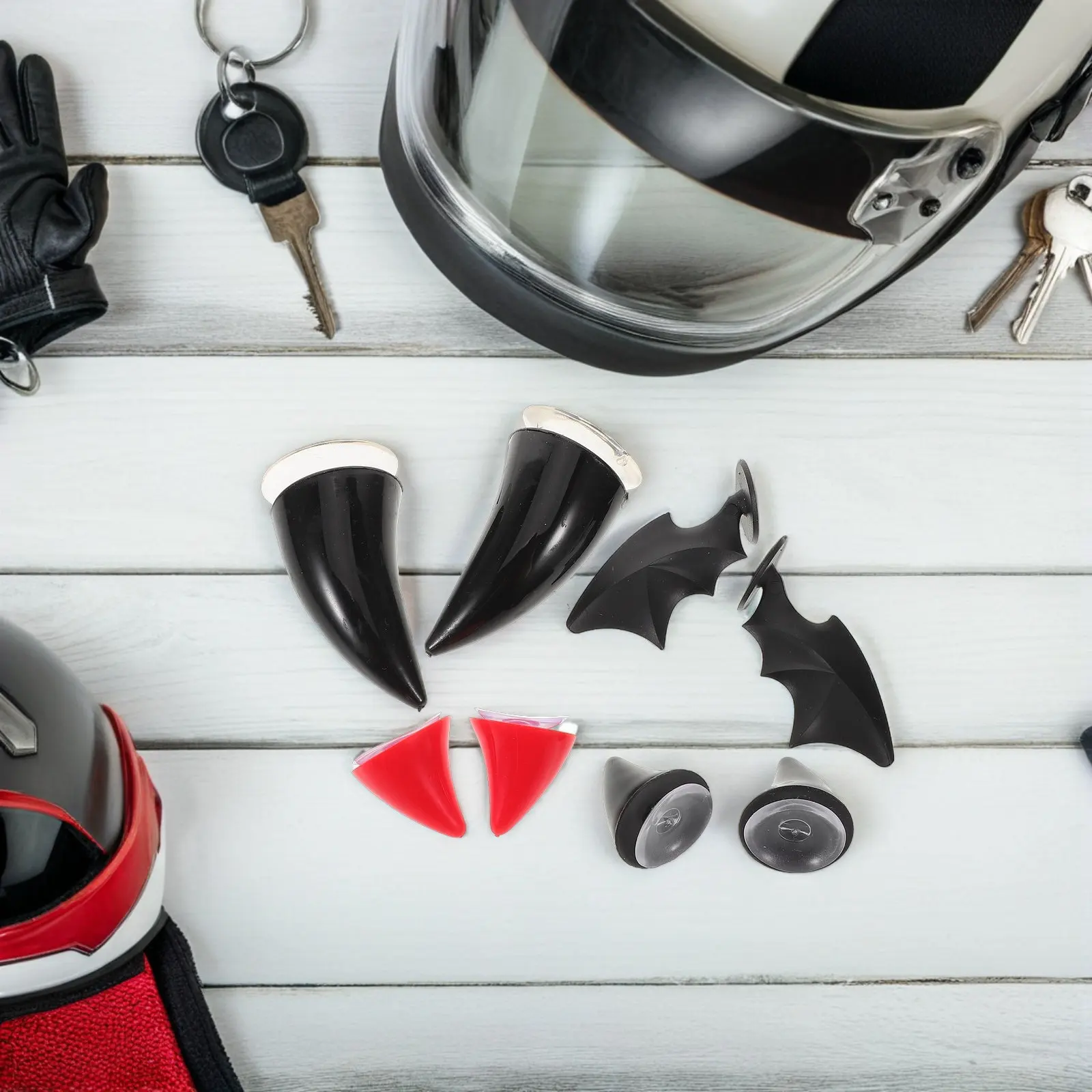 

4Pair Motorcycle Decoration Horns Stick on Devil Cat Ear Bat Wings Suction Cup Reusable Accessories for Scooter