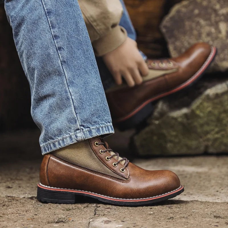 Men's Leather Boots Designer Handmade Men's Short Boots Comfortable Warm Motorcycle Boots High Quality Lace-up Cowboys Boot 2026