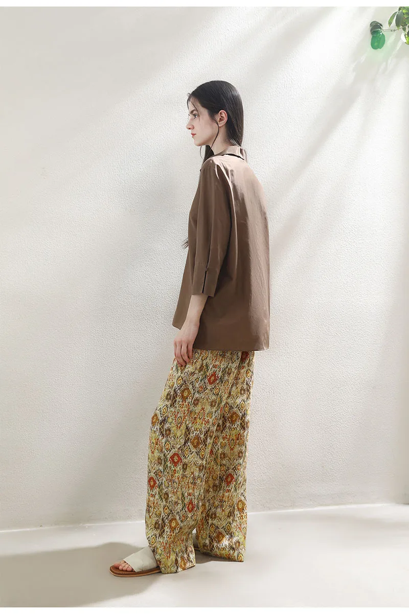 Natural Silk Women's T-shirt, Simple and Elegant Seven-Sleeve Collar Top, Smooth and Lustrous Cool Shirt, Spring and Summer Wear