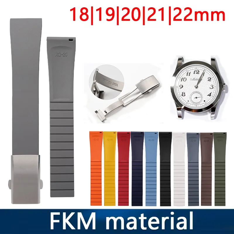 CTS Fluororubber Watch Strap 18mm 19mm 20mm 21mm 22mm stainless steel Buckle FKM Rubber Watch Bands For Cut To Size WatchBand