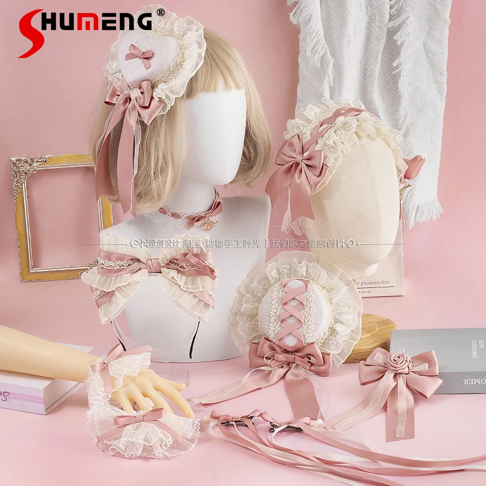 

Милые элегантные аксессуары для волос принцессы в балетном стиле в стиле Лолиты для девочек, кружевной бант, универсальные боковые зажимы, повязка для волос, головные уборы, женские повязки на голову