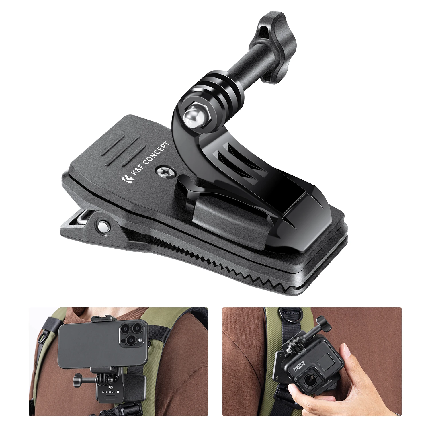 

K&F Concept 360° Rotation Backpack Strap Quick Clip Mount for Hero 13/12/11/10/9/8/7/6/5/4 Black DJI Osmo Action 5 Pro/4 Camera