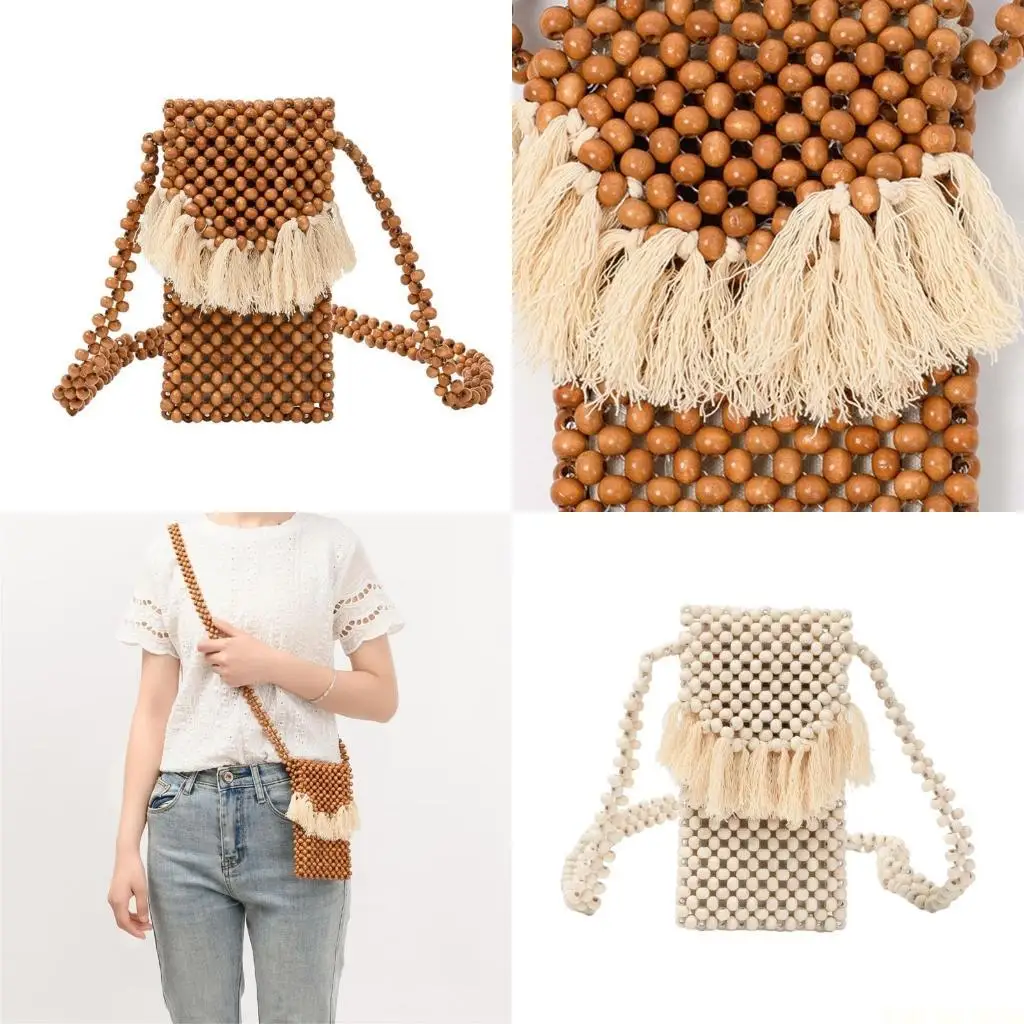 

X90D Handmade Tassels Beaded Bag Crossbody Bag Satchel For Beach Vacation And Travel