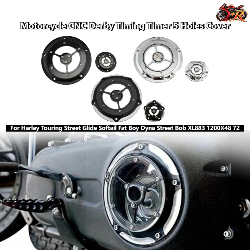 

Motorcycle CNC Derby Timing Timer 5 Holes Cover for Harley Touring Street Glide Softail Fat Boy Dyna Street Bob XL883 1200X48 72