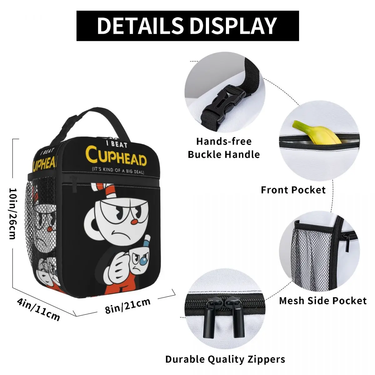 Cuphead And Mugman Angry Accessories Insulated Lunch Bags For School Food Storage Bag Portable Thermal Cooler Lunch Boxes