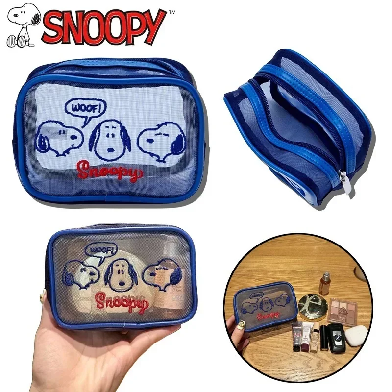 Borsa per cosmetici da donna Snoopy Borsa per trucco portatile trasparente di grande capacità per cartoni animati Borsa da viaggio impermeabile per