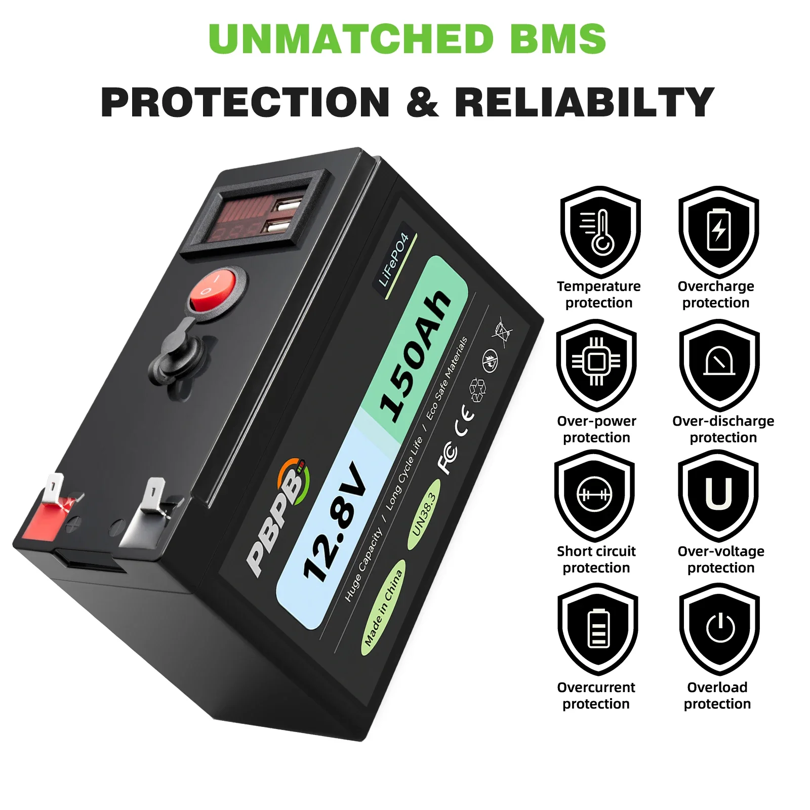 LiFePO4 Battery 12V 160Ah Grade A Cells ,LED lights,camping,Campers Waterproof Golf Cart Battery Off-Road Off-grid Solar energy