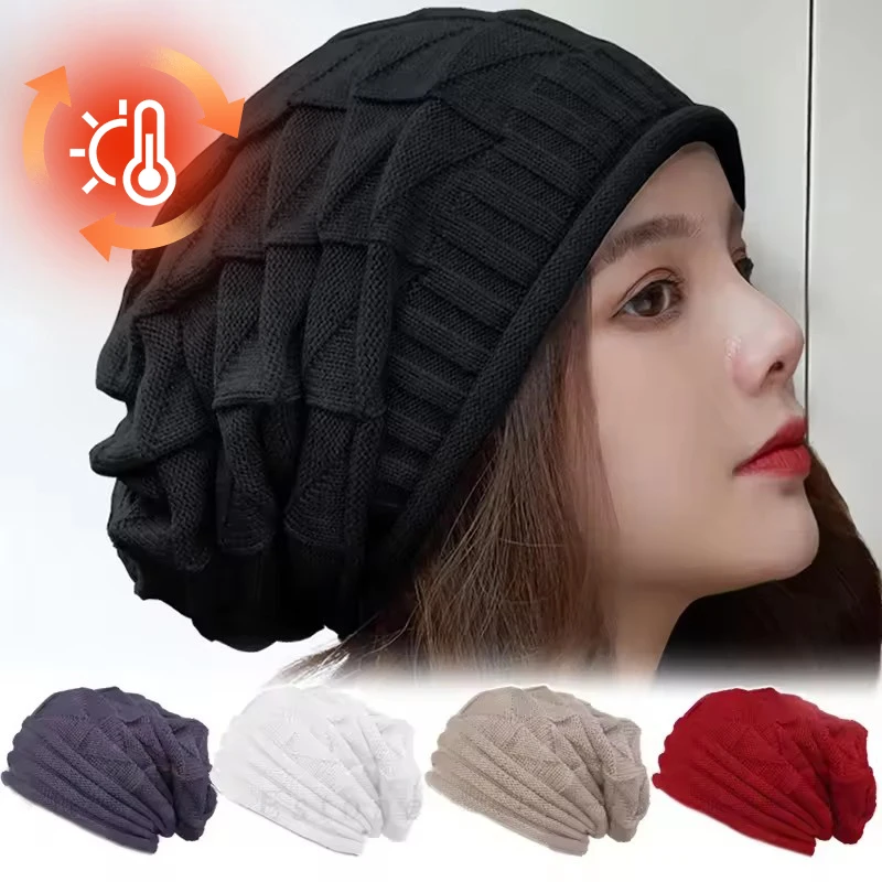 Solid Color Knitted Female Hat Cozy Thick Knit Head Cover Comfort Versatile Street Style Cap Beanies Daily Warm Hair Accessories
