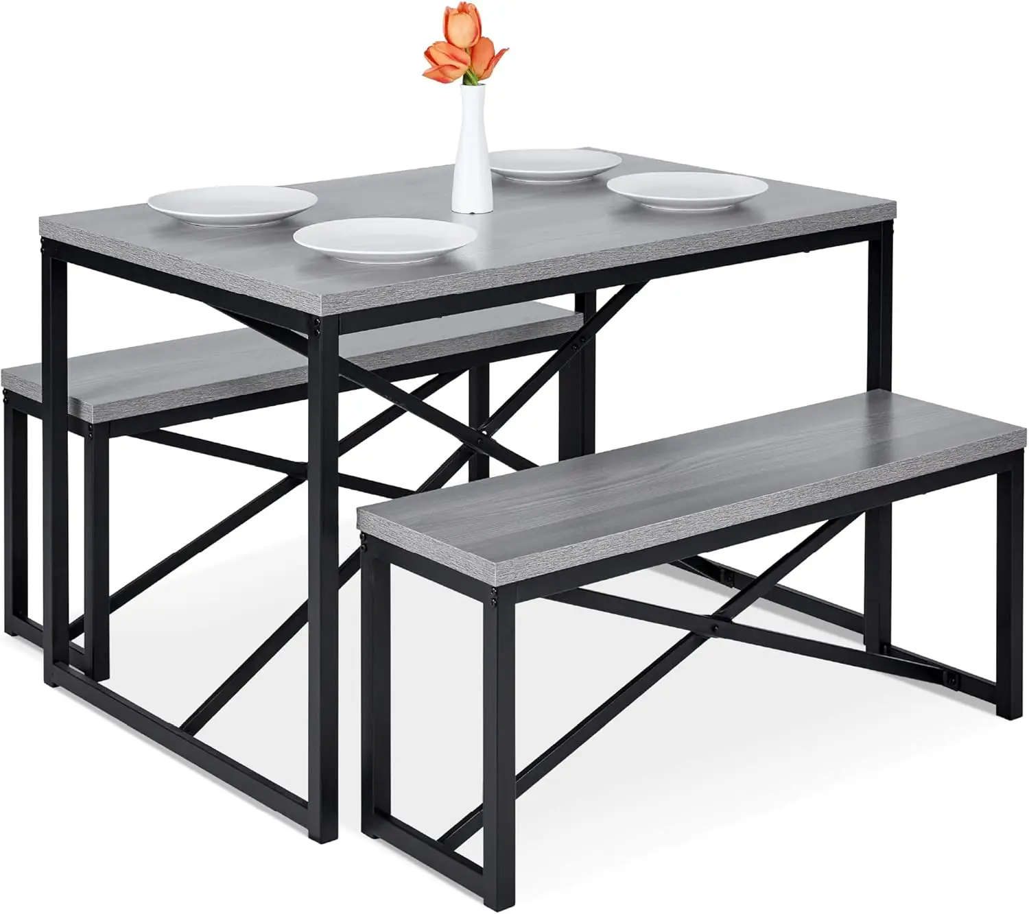 Juego de muebles de comedor estilo Banco, comedor con 2 bancos, ahorro de espacio para 4 personas, cocina, 45, 5 pulgadas, 3 piezas