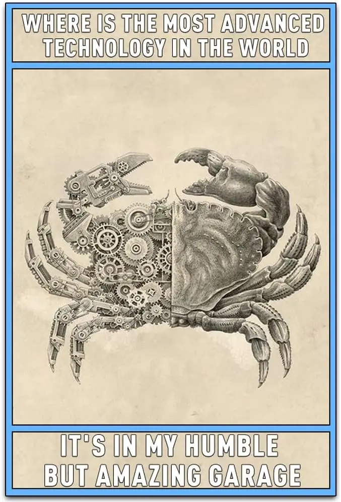 Classic Mechanical Crab Art Wall Decoration - The Mysterious Garage Lab ​Metal Signs Artwork - Garage Original Vintage Design Ti