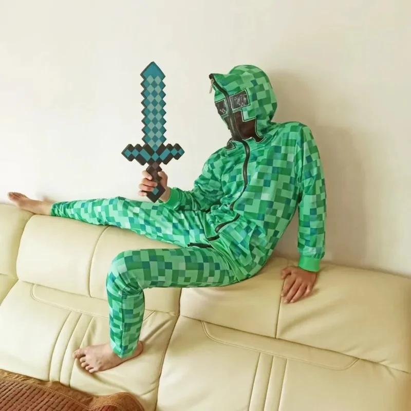 Nueva ropa deportiva para niños, disfraz de Halloween verde, ropa divertida, fiesta de cumpleaños, juegos M-Creeper para niños, conjunto de tocados