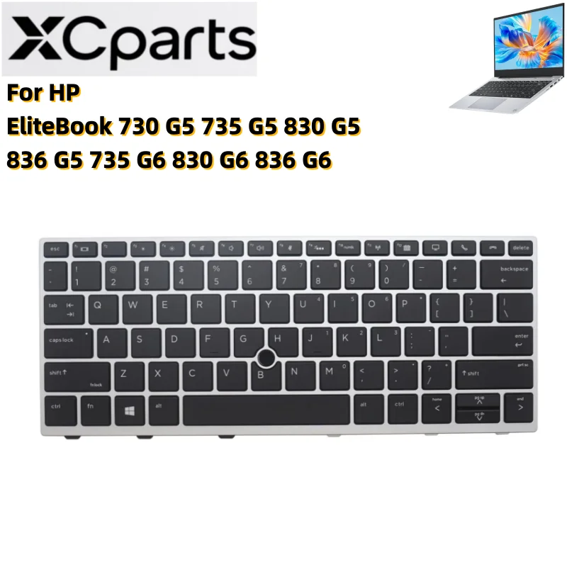 New US Layout Pointer Backlit Laptop Keyboard for HP EliteBook 730 G5 735 G5 830 G5 836 G5 735 G6 830 G6 836 G6 L13697-001