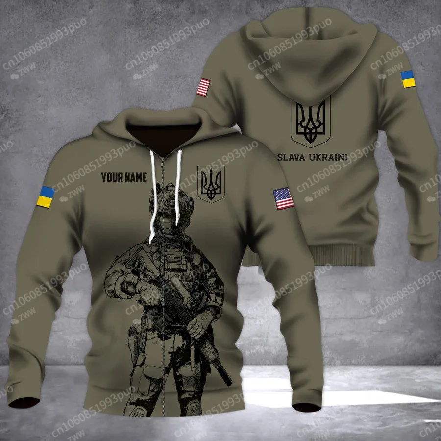 

Personalized Name USA Stands With Ukraine Zipper Hoodie Mens Slava Ukraini Clothing Men 3D Hoodie