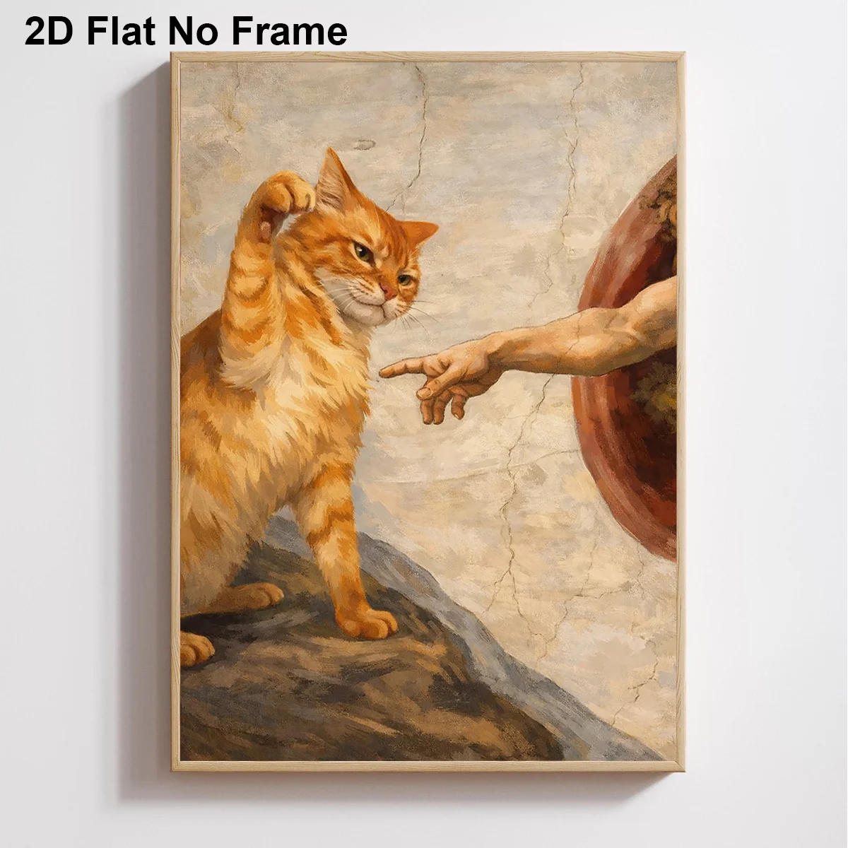 1pc frameless Canvas Painting Vintage Cat and God's Hand Canvas Prints Poster Renaissance Funny Animal Abstract Art Prints Bedro