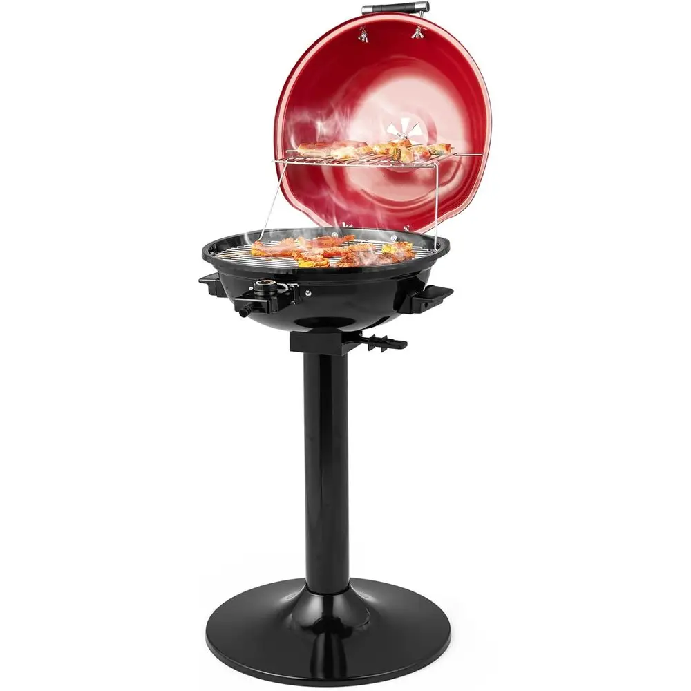 

Portable 1600W Electric BBQ Grill with Stand, Warming Rack, and Drip Tray for Outdoor and Indoor Cooking