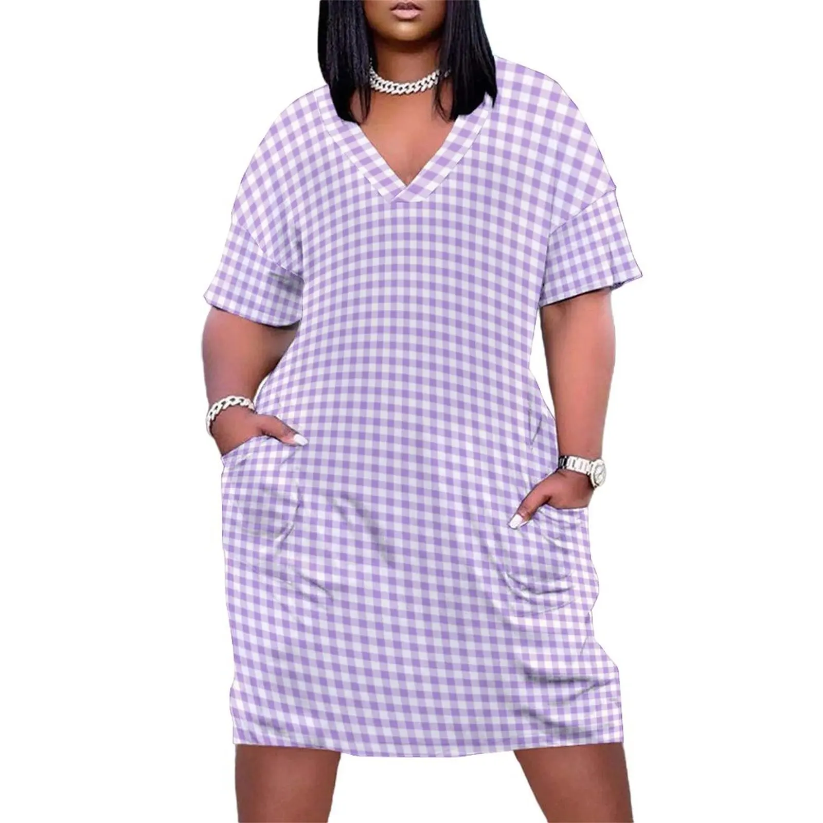 

Purple Gingham Classic Loose Pocket Dress party dresses women women clothes party dress women elegant luxury