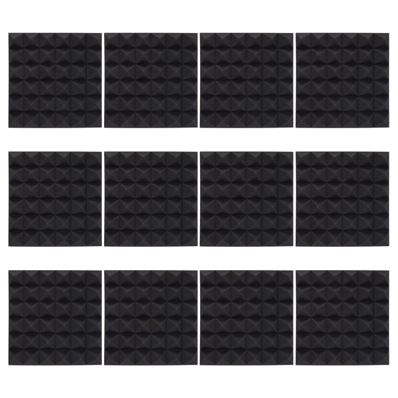 

A57T 12Pcs Soundproof Foam Panels,2 Inch x 12 Inch x 12 Inch Pyramid Shaped Acoustic Panels for Wall,Studio, Home and Office