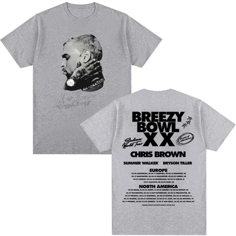 خمر كريس براون بريزي السلطانية XX جولة تي شيرت القوطية الهيب هوب الرجال تي شيرت المتضخم القطن عالية الجودة تي شيرت الشارع الشهير