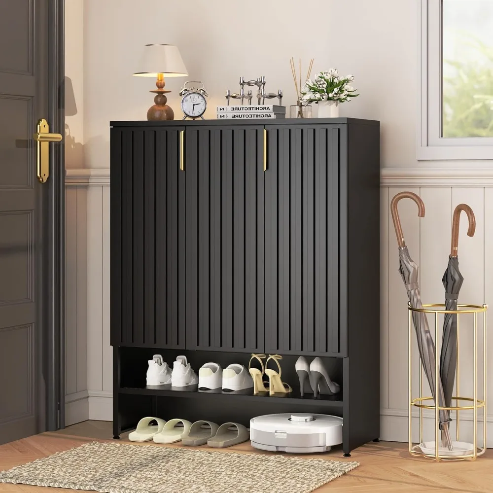 

Metal Shoe Cabinet with Doors,47''Tall 6-Tier Shoe Storage Cabinet with Adjustable Shelves and Fluted Doors, Shoe Rack Organizer