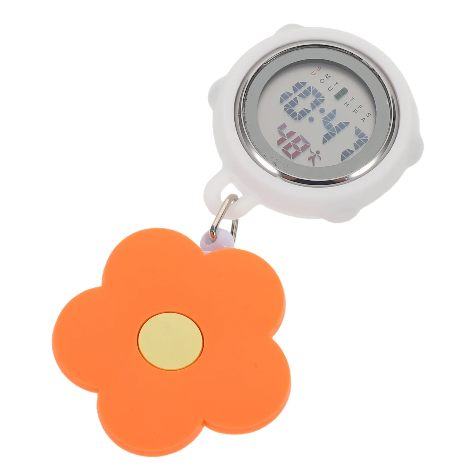 Digital Luminous Nurse Fob Watch with Retractable Clip Lightweight Silicone Flower Design Waterproof Nurse Lapel Watch for Women