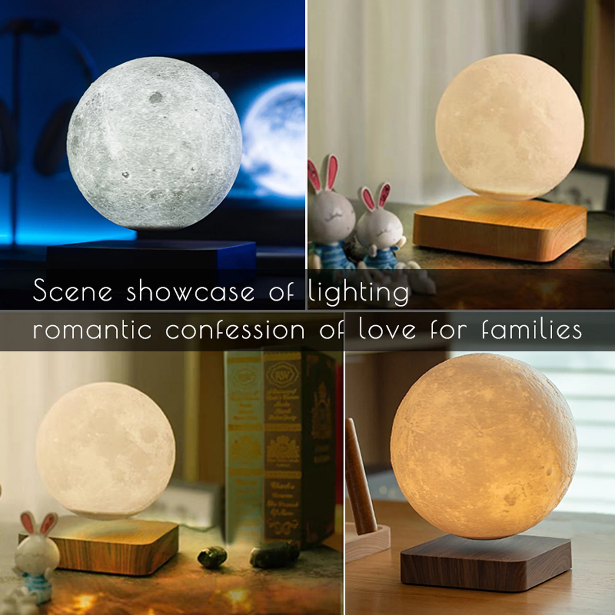 Minimalist Magnetic Levitation Moon Lamp — 3D-Printed Lunar Design, Touch-Control LED Night Light for Desk, Bedside or Shelf. So view 2