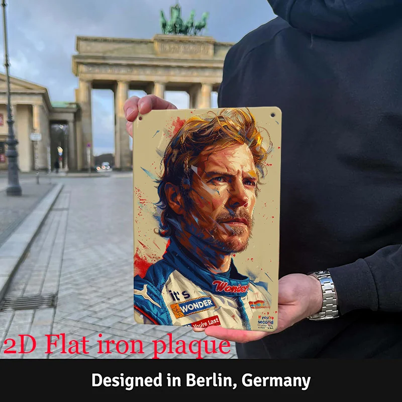 Iron Metal Wall Art - Dynamic Racing Driver Portrait, , Vibrant Motorcycle,Speed-Themed Design, Perfect for Motorsport Enthus