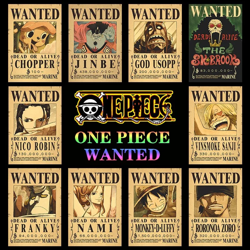 New Anime One Piece Luffy 3 Billion Bounty Wanted Posters Four Emperors Kid Action Figures Vintage Wall Decoration Poster Toys