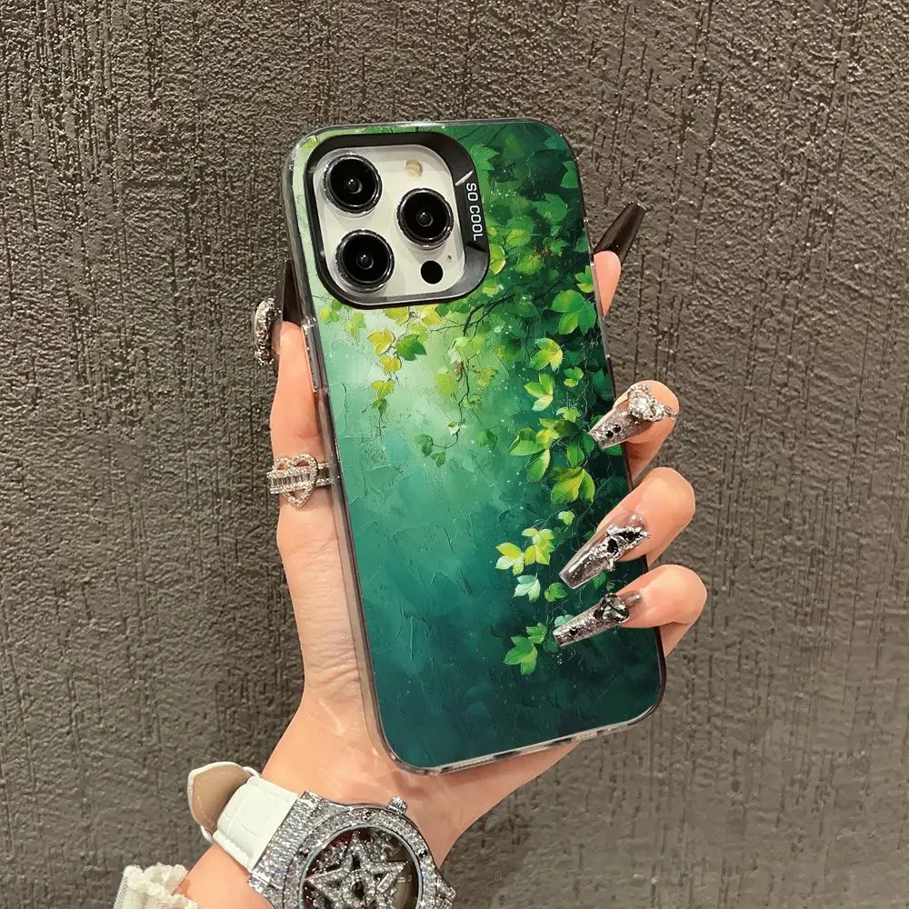 

Green leaves case for iPhone17 16 15 14 13 12 11 Pro/ Max/Plus shock-proof rear cover anti-fingerprint