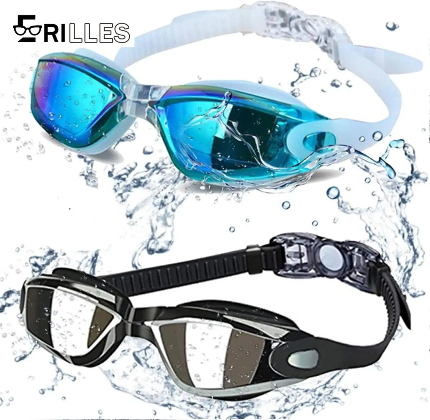 

Professional Anti-Fog Swimming Goggles, HD Mirrored Lens for Adults, Waterproof Large Frame Design for Diving & Training