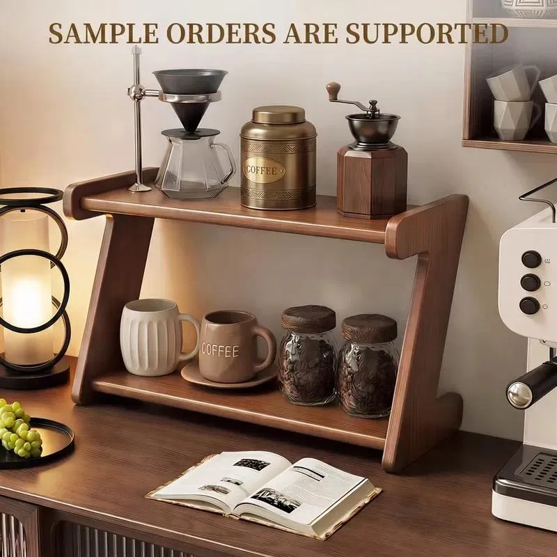 Solid Wood Tea Set Coffee Cup Storage Rack Compact Display Cabinet Multi Layer Kitchen Seasoning Organizer Home Furniture