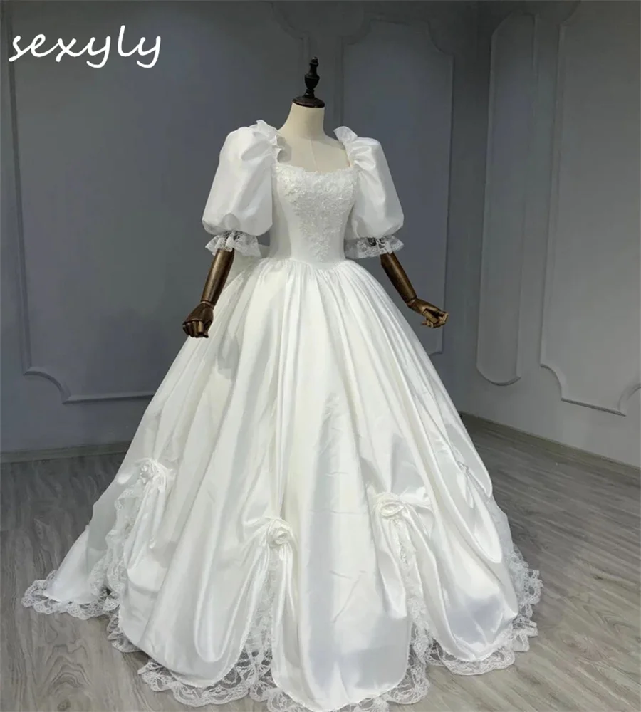 Victorian Medieval Wedding Dress With Short Sleeve Princess Renaissance Florals Country Bridal Gowns Lace Aesthetic Customized