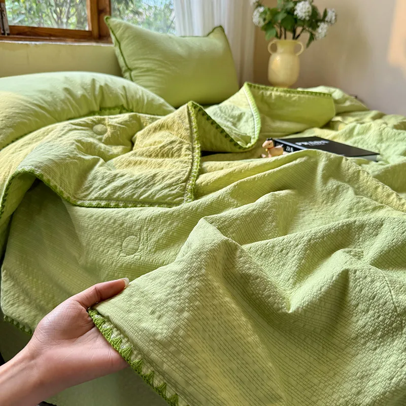 1pc Seersucker Summer Quilt 여름이불 Comforter Quilted Blanket for Home Solid Color Summer Duvet edredones para cama (no pillowcase)