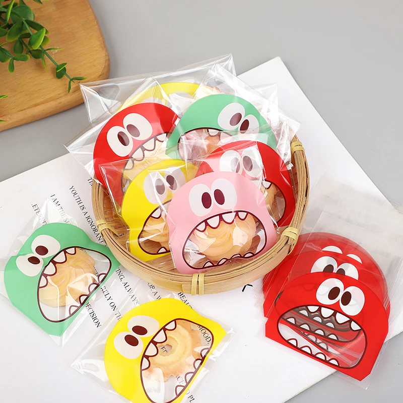 

50PCS Cute Caricature Monster Plastic Transparent Self-adhesive Treat Packaging Bags Wedding Birthday Party Gift Candy OPP Bag