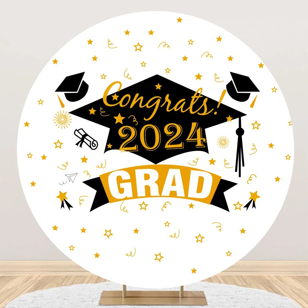 Yeele Graduation Round Backdrop Class of 2024 Glitter Balloon Circle Baby Birthday Party Photography Background Photo Studio