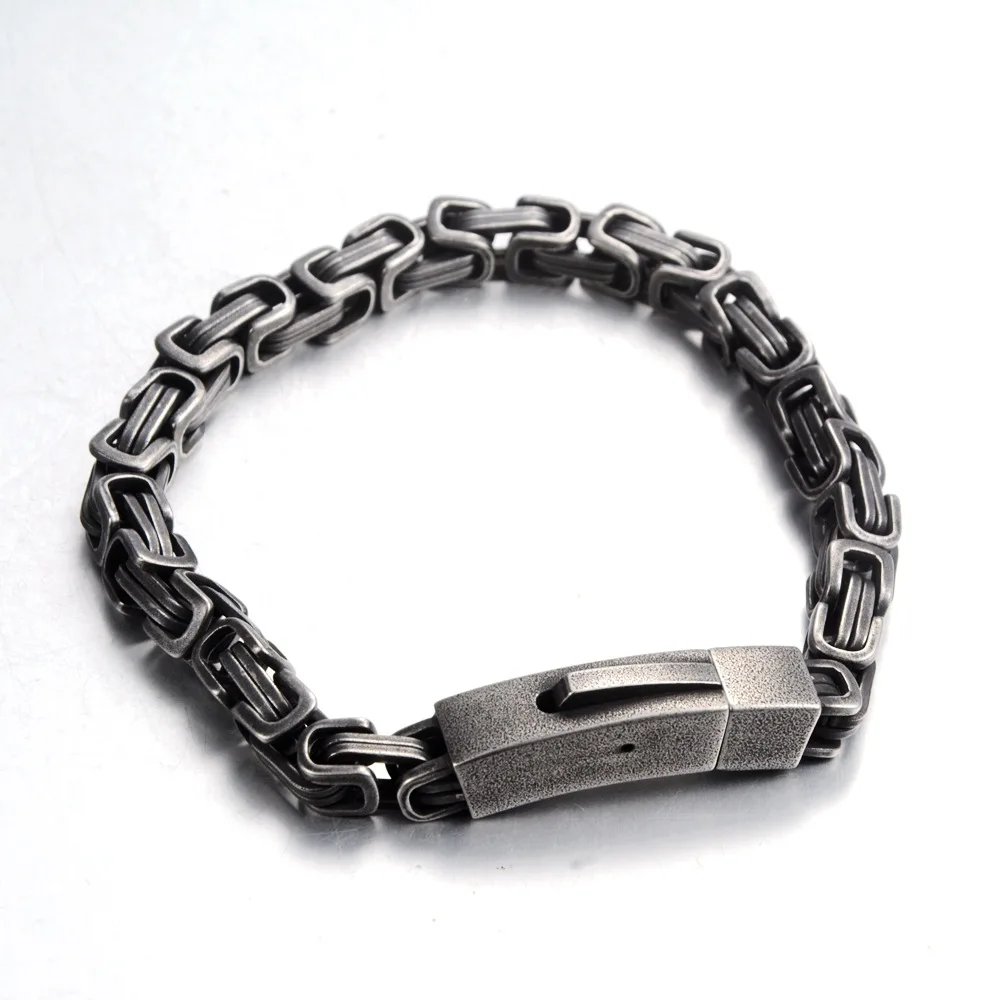 

Hiphop Chunky Byzantine Bracelets,Retro 8mm Stainless Steel Braided Link Wristband,Punk Vintage Jewelry Gift for Men Boys