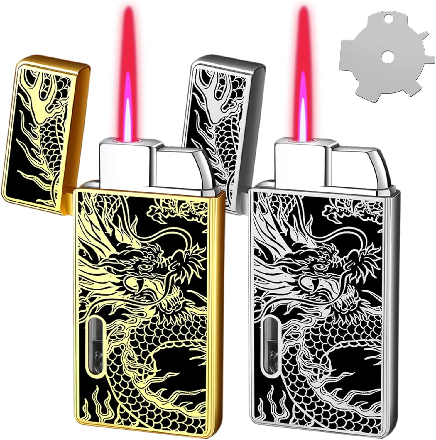 

2pcs Dragon Design Windproof Jet Flame Torch Lighter Refillable Butane for Cigarette Cigar Gifts Family Use(Without Butane)