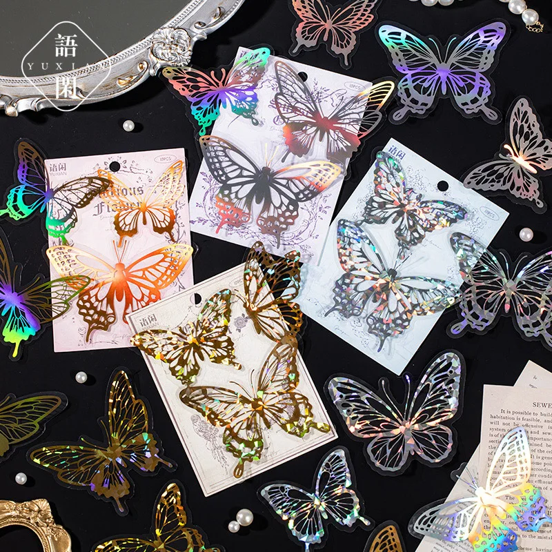 Holografische Schmetterlings-PET-Aufkleber – 10 Stück Regenbogen-Laser-Aufkleber für Tagebuch und Scrapbooking