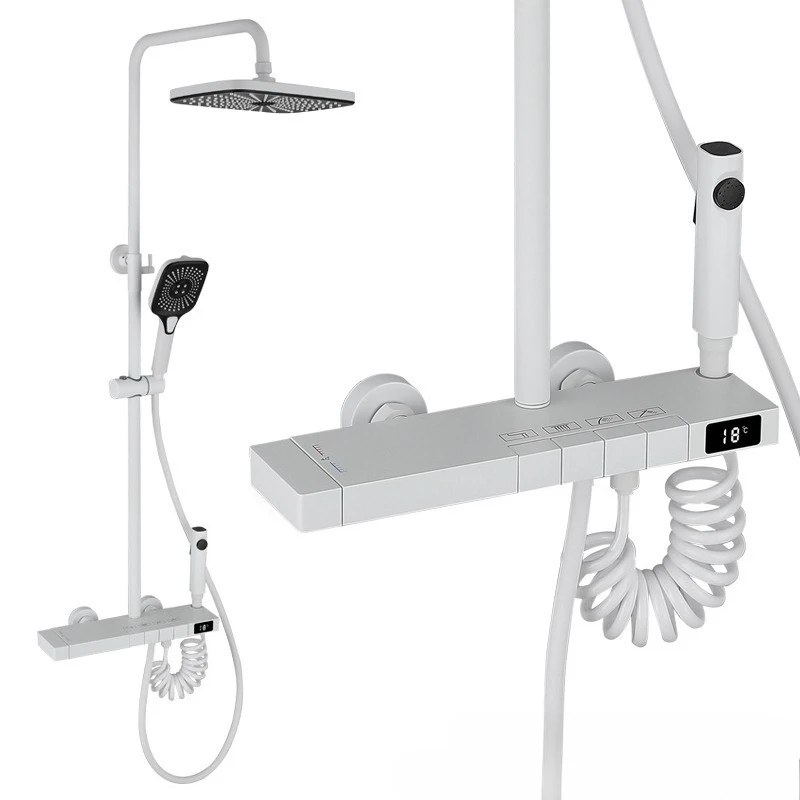 

Полностью медный душевой набор с кнопками, массажный душ с цифровым дисплеем и постоянной температурой