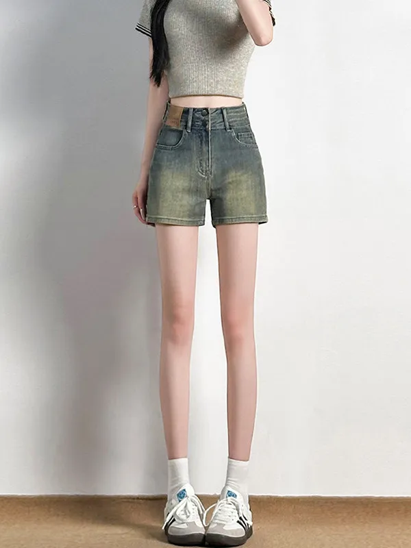 

High Waist Denim Shorts Women's Summer 2026 New American A-Line Elastic Versatile Slimming Hot Pants Cotton Stretch Denim