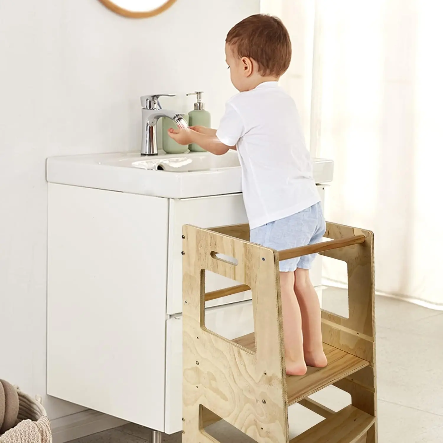 Taburete escalonado de cocina para niños pequeños, torre de pie, altura ajustable, taburete de aprendizaje