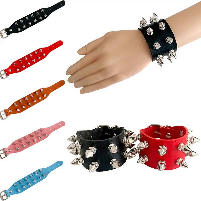 

New Unique Pointed Bracelet Row Spike Rivet Punk Gothic Rock Unisex Bracelets For Women Bangles Fashion Jewelry Cuff Wristband