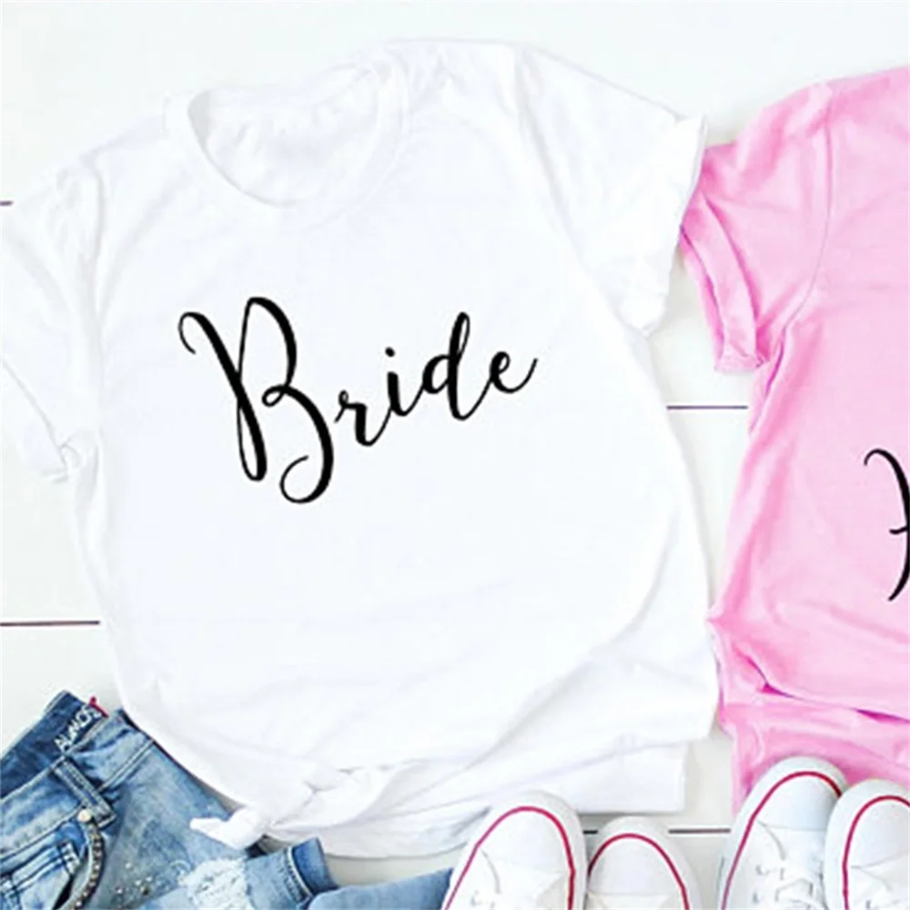 Bride Maid of Honor Women Shirts Aesthetic Letter Print Tshirt Wedding Party Mother Fashion T-shirt Summer Tops 5DAR