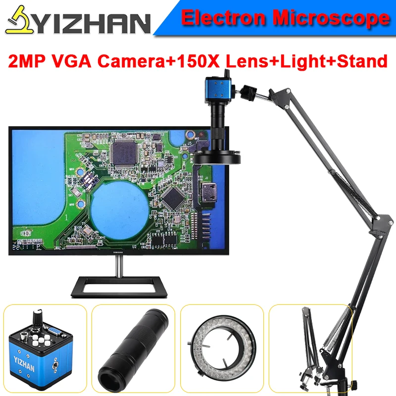 

2MP VGA Camera Electronic Video Microscope Set 150X Zoom C-mount Lens Zoom Maximum field of view 4.2mm 2.4mm For PCB Soldering
