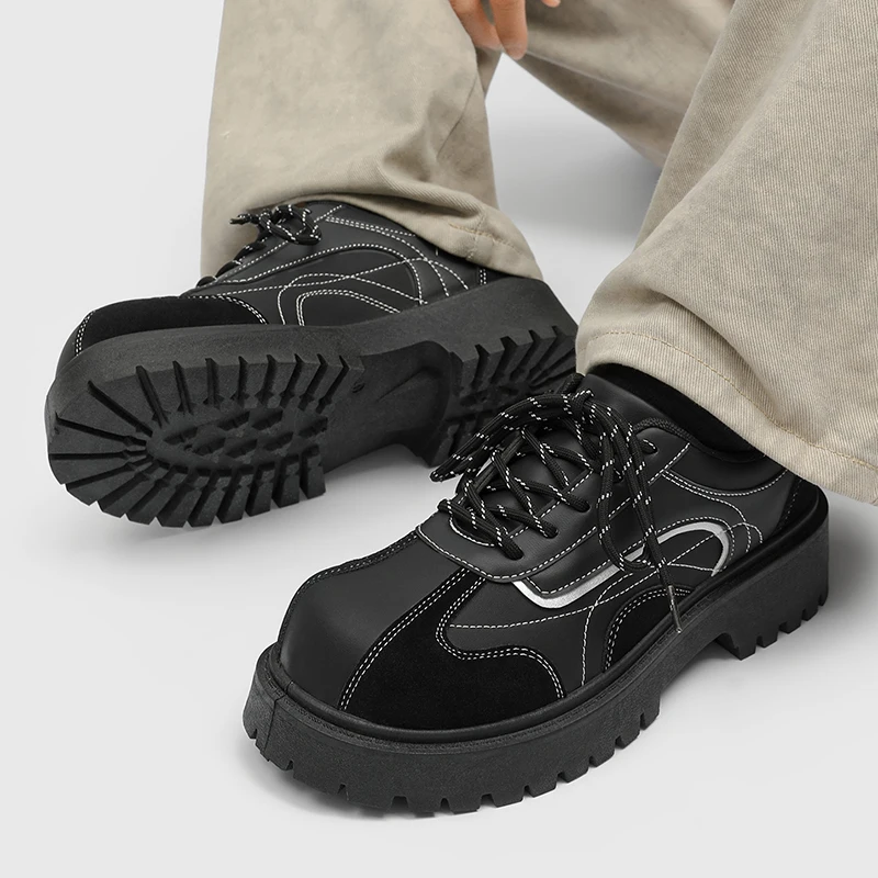 

Men's Leather Derby Shoes Thick Soles Lace-up Shoe-Style Wide-Toe Casual Loafers#Business British Formal Luxury Black Driving